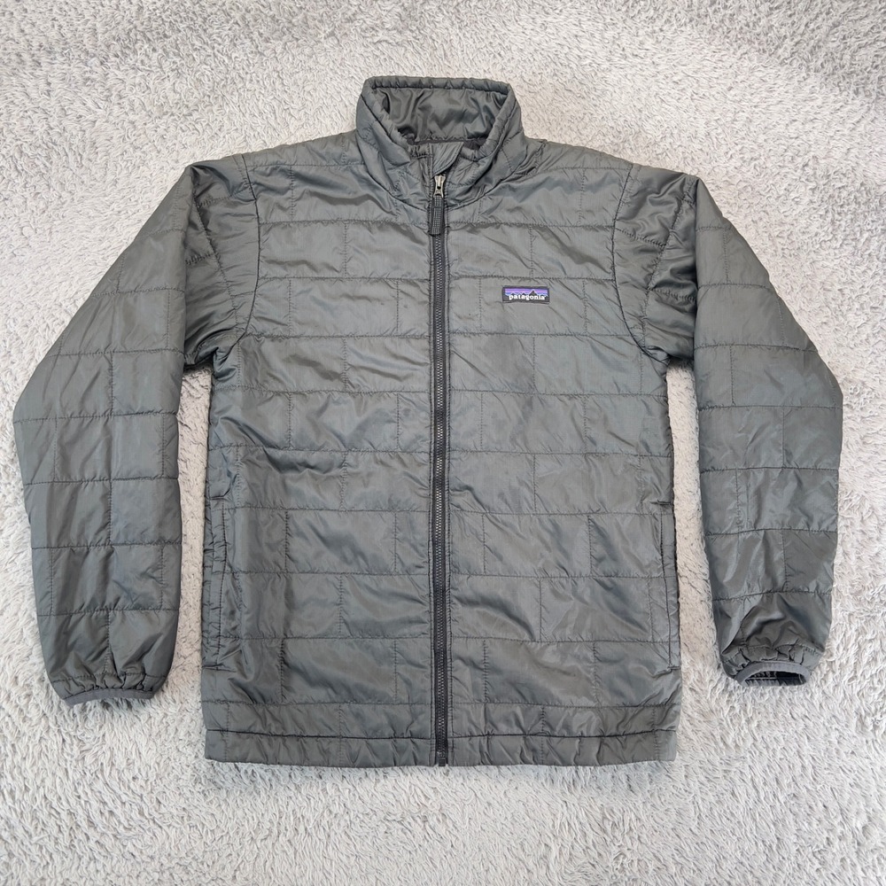 Patagonia Kids Nano Puff Jacket Boys L 12 Grey Primaloft Quilted FA21 Full Zip